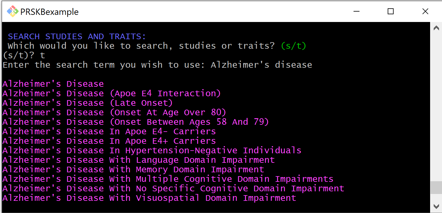 Screenshot example for searching traits about teeth